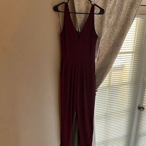 Ambiance Burgundy V-Neck Sleeveless Jumpsuit